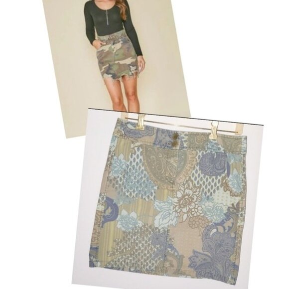 Ann Taylor Mix Print Denim Skirt Vintage Boho - Picture 5 of 11